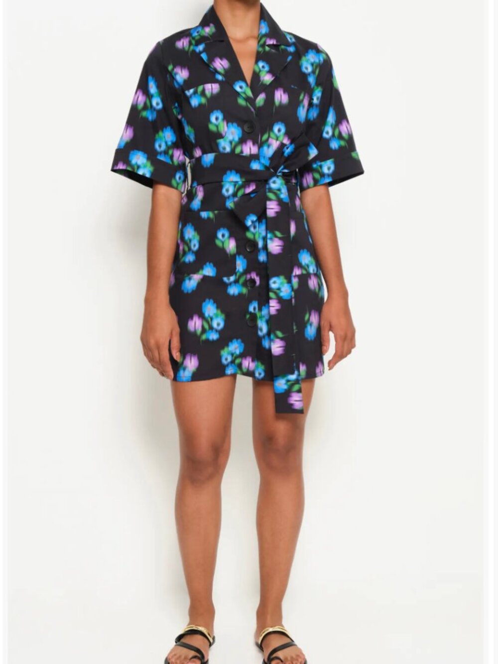The Lulo Project Harbor Stretch Cotton Shirtdress in Under The Spray Black